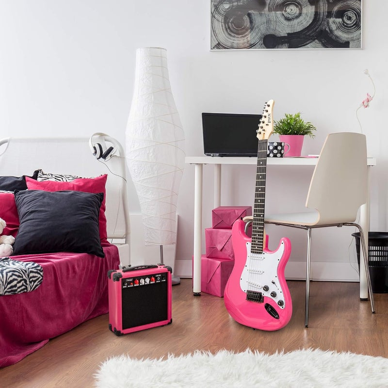 LyxPro CS 39” Electric Guitar Kit for Beginner, Intermediate & Pro Players with Guitar, Amp Cable, 6 Picks & Learner’s Guide | Solid Wood Body, Volume/Tone Controls, 5-Way Pickup - Pink - Image 5